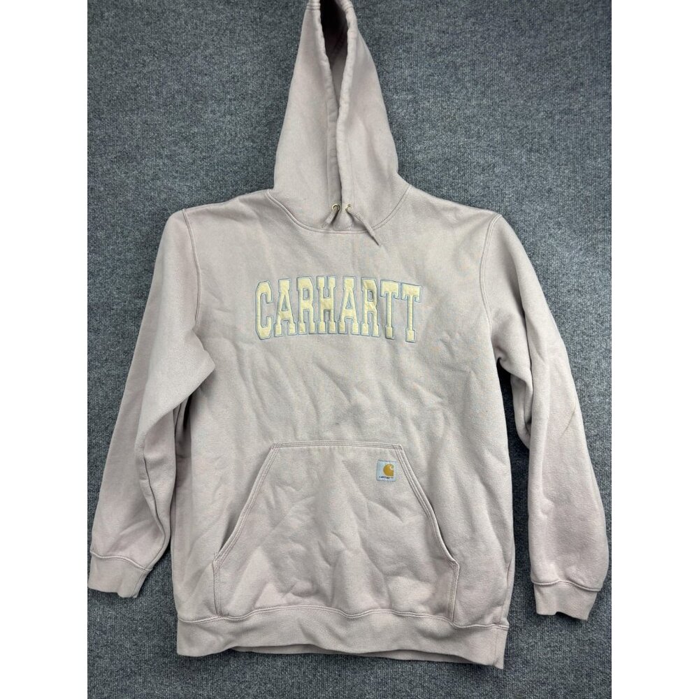 Carhartt Hoodie Sweatshirt Mens XL Loose Fit Light Pink Pullover Fleece‎ Logo